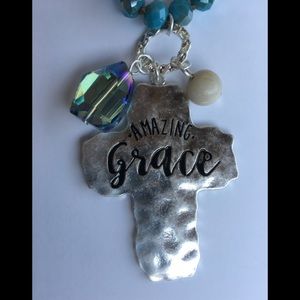 New! Amazing Grace Silver Cross  Hammered necklace